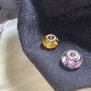 2 glass -painted silver beads for pandora bracelets.